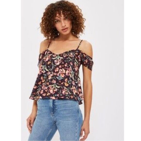 Topshop off shoulder black floral cami top size 6 - Picture 1 of 10